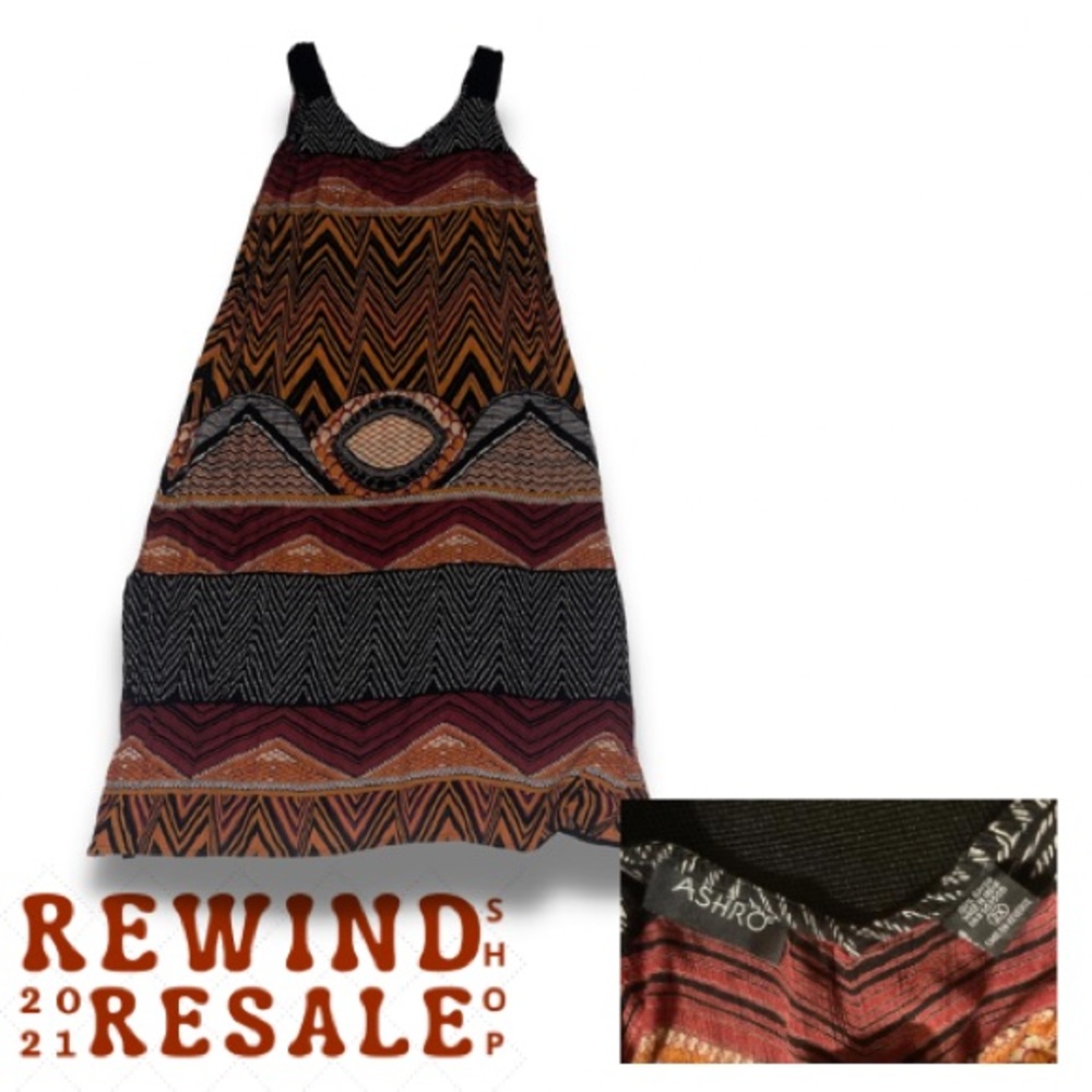 Ashro Rust, Black & Maroon Geometric Maxi Dress
